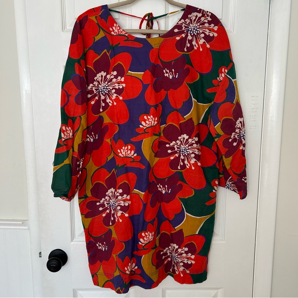 Something Navy Floral Long Sleeve Open Back Mini Dress - Picture 4 of 15